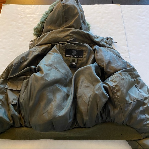 Vintage Y2K Makaveli Puffer Jacket Womens Size Medium Down Hooded Green Puffy - Picture 11 of 14